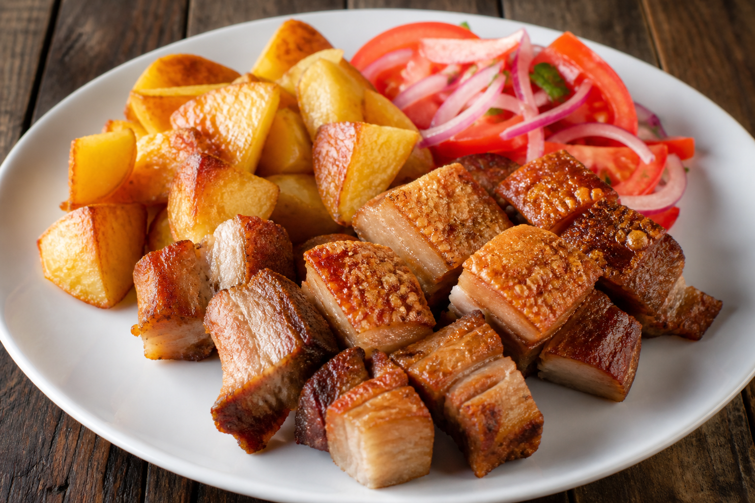 PANCETA CON PAPAS Y ENSALADA